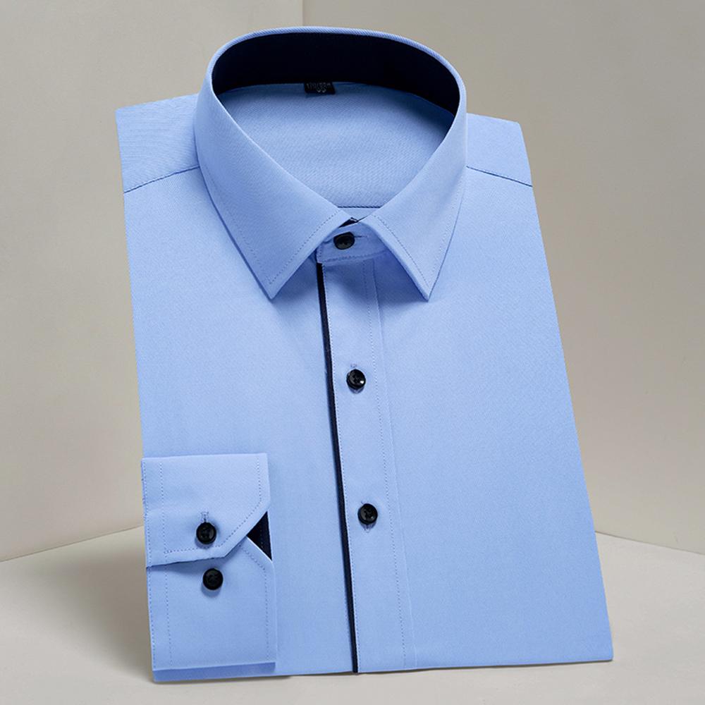 

Мужская однотонная рубашка с длинным рукавом и воротником с отворотами - Классическая формальная рубашка из смесового хлопка для офиса, собеседования, на все сезоны, стандартного кроя 44