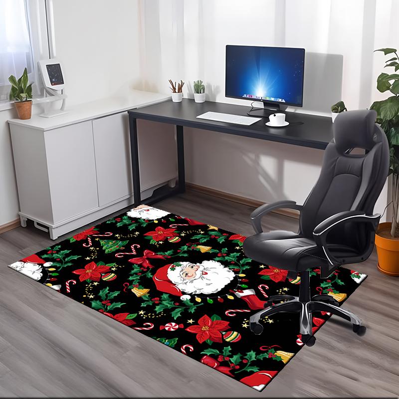 Christmas Santa Claus Printed Carpet, for Office Chair Living Room Bedroom Kitchen Room Decor Gifts.
