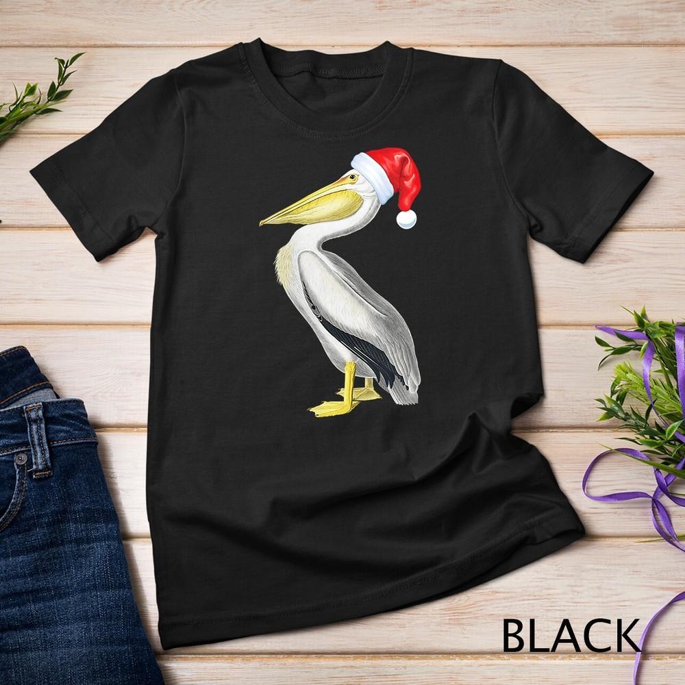 

Womens Santa Pelican Shirt Christmas Bird Gift White Pelican Unisex T-shirt XL