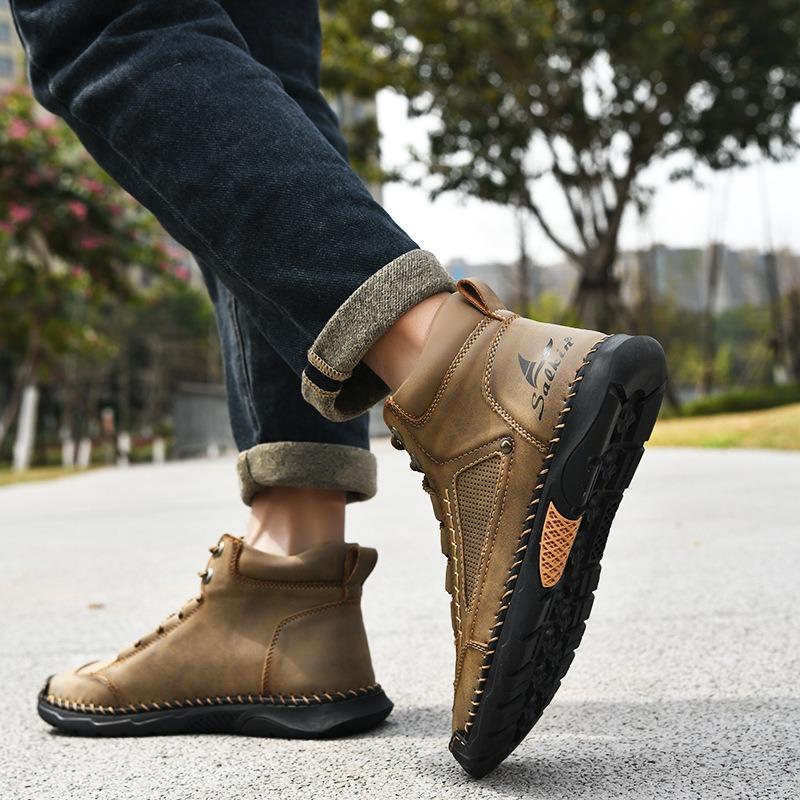 Plus Size Men Boots Outdoor Ankle Boots Retro Lace-Up High-Top Casual Shoes Non-slip Soft Leather Boots Handmade Flat Men Shoes