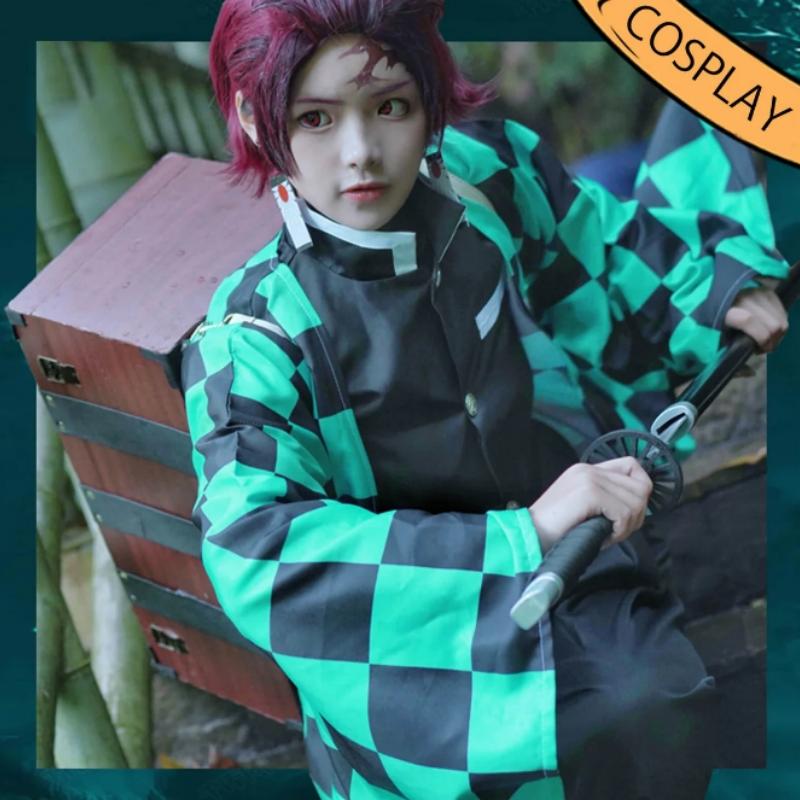Anime Dämon Slayer Kamado Tanjirou Cosplay Kostüm Kimetsu No Yaiba Cartoon Kostüm Sutis Perücken Halloween Für Kinder Erwachsene CosParty
