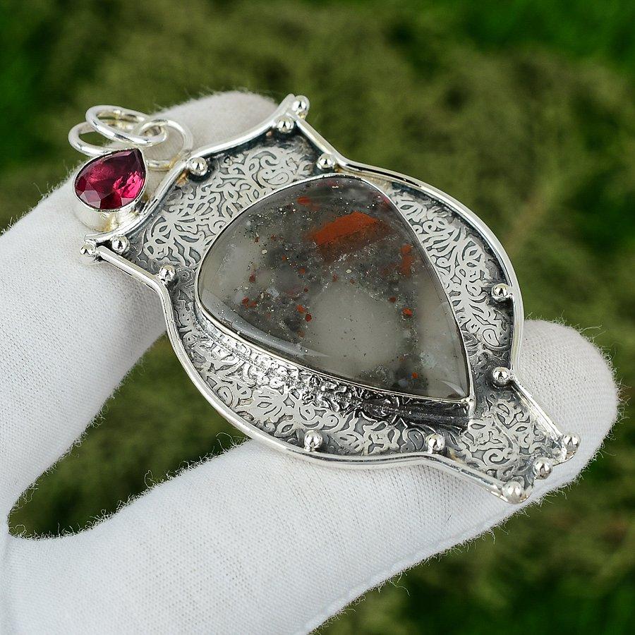 Sisters Day Sale Natural Tabu Jasper Rubillite 925 Sterling Silver Bezel Pendant