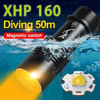 XHP160 Torcia subacquea Torcia subacquea 100M Luce flash Luce gialla Torcia a forte penetrazione Torcia ricaricabile Torcia subacquea