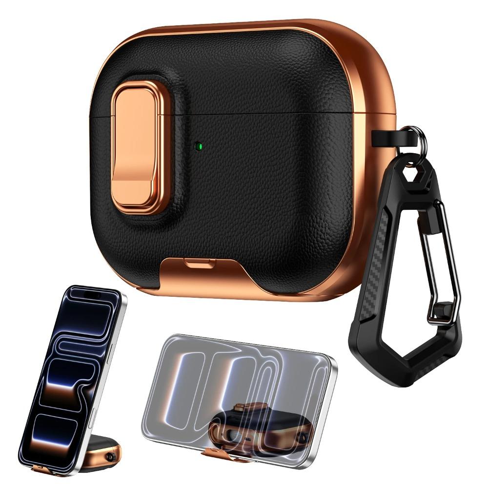 Secure Lock Texture Earphone Case With Phone Stand For Apple AirPods 4 Pro 3 2 Shockproof Bluetooth Headset Cover With Hook