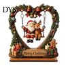 Wooden Heart Shaped Ornaments Christmas Santa Claus Ornament, Vintage 2D Flat Wreath Holiday Home Accents Desktop Plaque, Decoration for Shelf, Table,