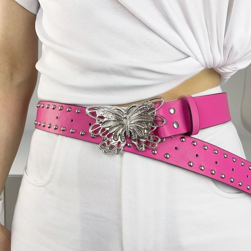 Studded Butterfly-Shaped Statement Belt Punk Goth Rock With Pin Buckle PU Leather Waistband Jeans Y2K Accessories