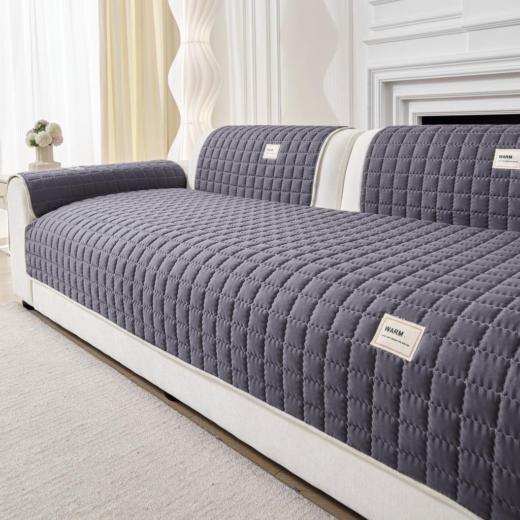 Snowflake Lace Decored Waffle Quilting Thicken Sofa Cover, Anti-Slip Sofa Towel For Living Room All Seasons Furture Decor