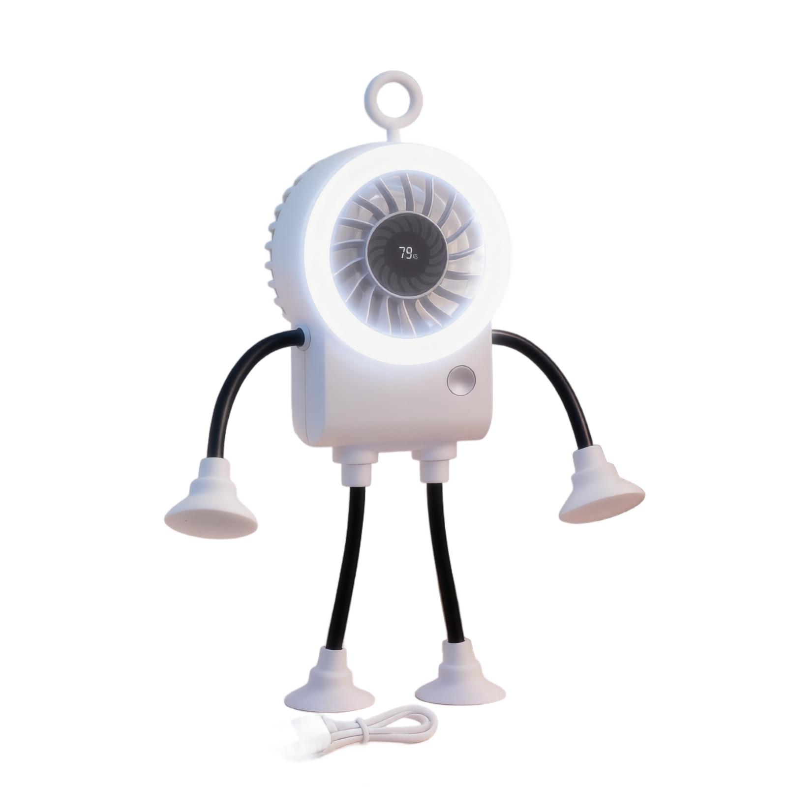 

Mini Foldable Robot Fan with LED Display Suction Cup Portable Desk Fan Adjustable Angle USB Powered Small Cooling Fan for Office Home Travel One Size білий