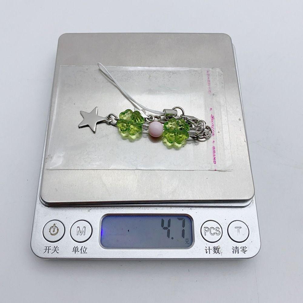 Green Four-leaf Clover Beaded Keychain Summer Lucky Grass Phone Charms DIY Handmade Jewelry   Girls