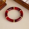 Angora Red Smudge Curved Resin Bracelet, Fashionable Elbow Beaded Splicing Elastic Bracelet