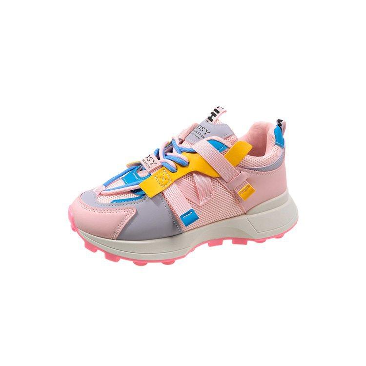 [Yushilai] Fashion contrasting color casual sports shoes for women's spring 2025 new thick-soled height-increasing versatile single shoes