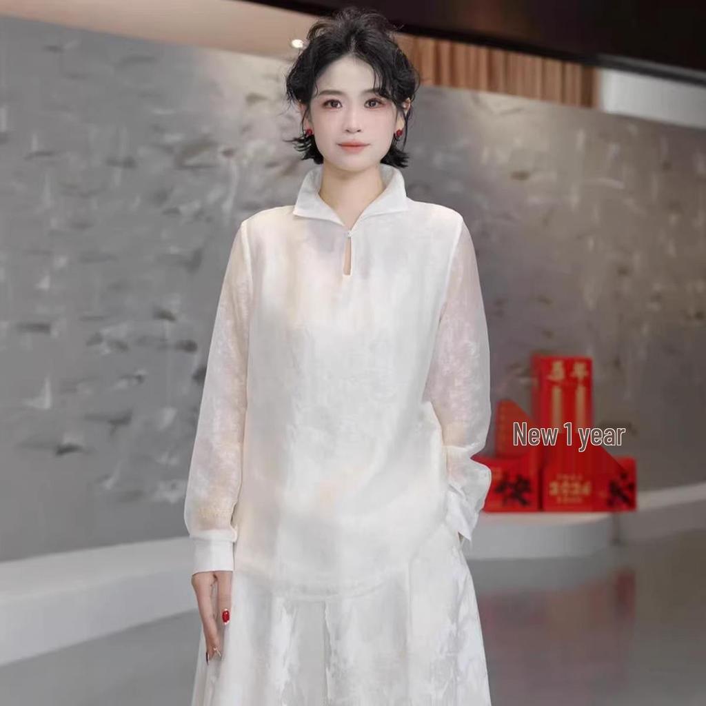 New Chinese Style Stand Collar Long Sleeve Women's Shirt - Slimming, Elegant Spring Fashion 2026.