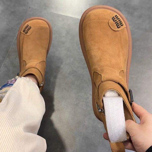 Hócsizma 2025 ősz új matt valódi puha bőr bakancs nagyfejű csúnya aranyos hétköznapi lapos csizma