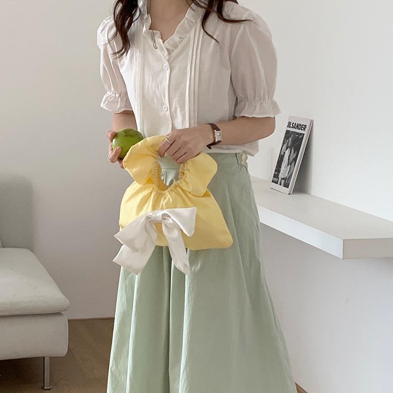 1 Cute bow bag mini wrist cloud bag women's new pleated lace handbag