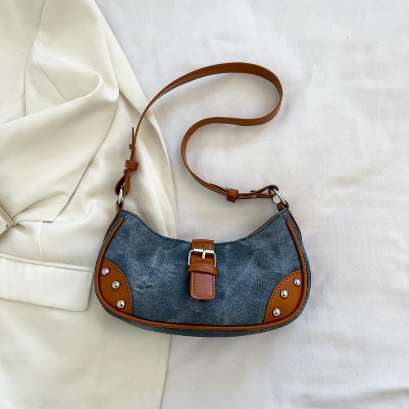 Trendy Street Style Women s Pu Shoulder Bag Unique Vintage Casual Baguette Bag For Everyday Use синий