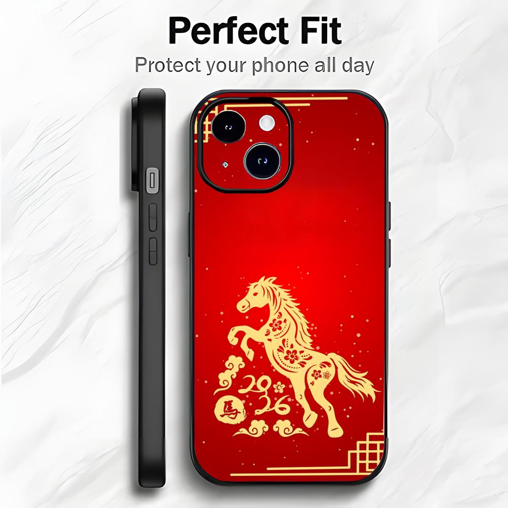 Red Happy Art Chinese New Year 2026 Horse Phone Case Phone Case Soft Packaging Lightweight For iPhone17 16 15 14 13ProMax