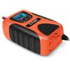 E-FAST 12V 7-Stage Charger for Car and Motorcycle Batteries with Current, Voltage, and Battery Level Display.