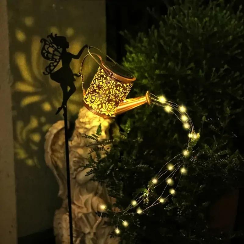Solar Fairy Watering Can Lights Vintage Metal Garden Decor Outdoor Solar Hanging Kettle Light Waterproof  Villa Yard Decoration