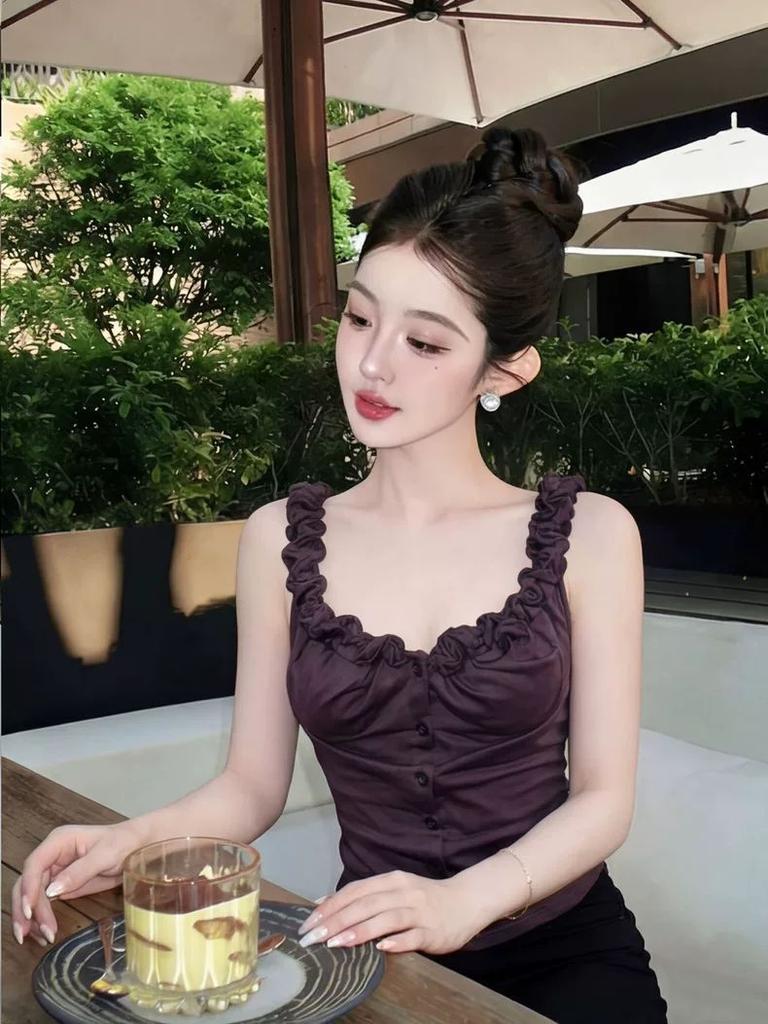 Thailand Beautiful Purple Small Suspender Women's Summer Wear Fried Street Unique Beautiful Big Good-looking Sleeveless Vest Top