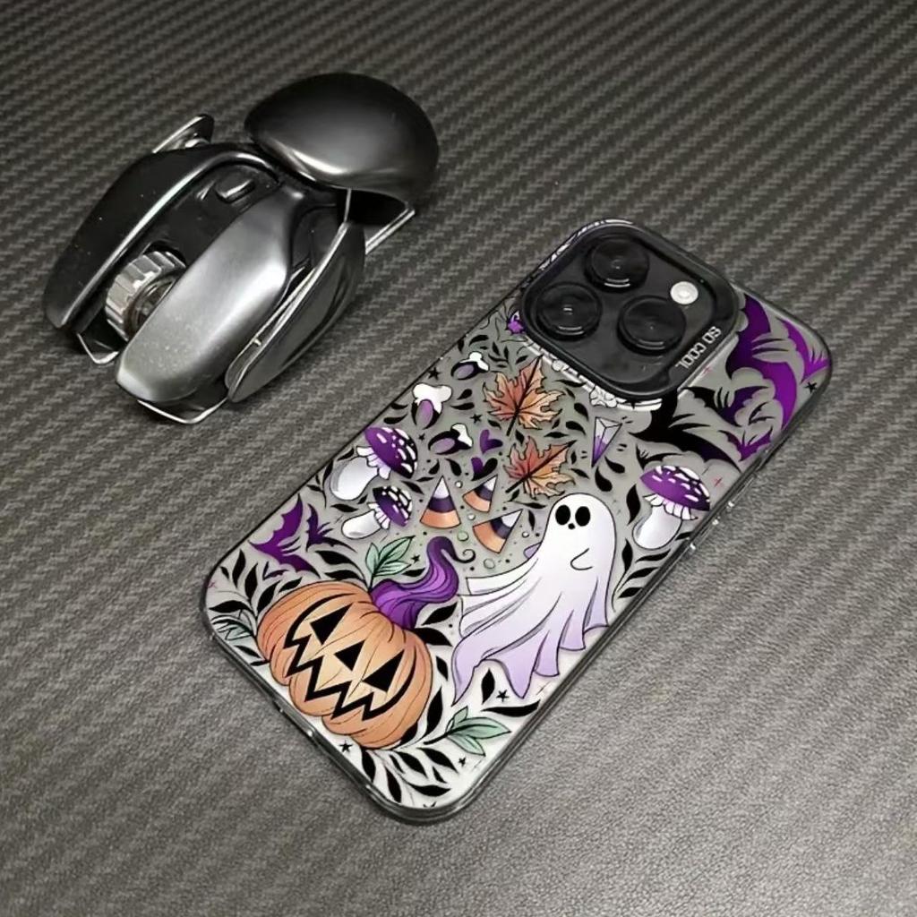 Silver Pumpkin Ghost Halloween Case for Apple iPhone 17/16/15 Pro, 14 Pro Max, 13/12.