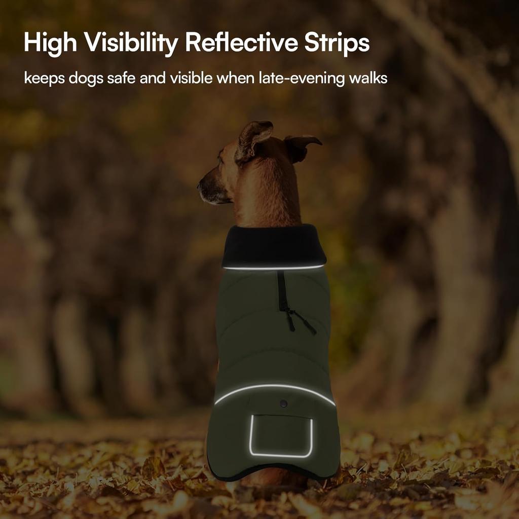 Dog Coat, Small Dog Jacket, Windproof Dogs Puffer Jacket, Fleece Lined Warm Dogs Winter Coat with Harness Hole (Army Green S)