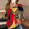 Tops for Women  Geometric Pattern Print Long Sleeve Fake Two‑Piece Top Fall Casual Slim Pullover Women's Long Sleeve Top