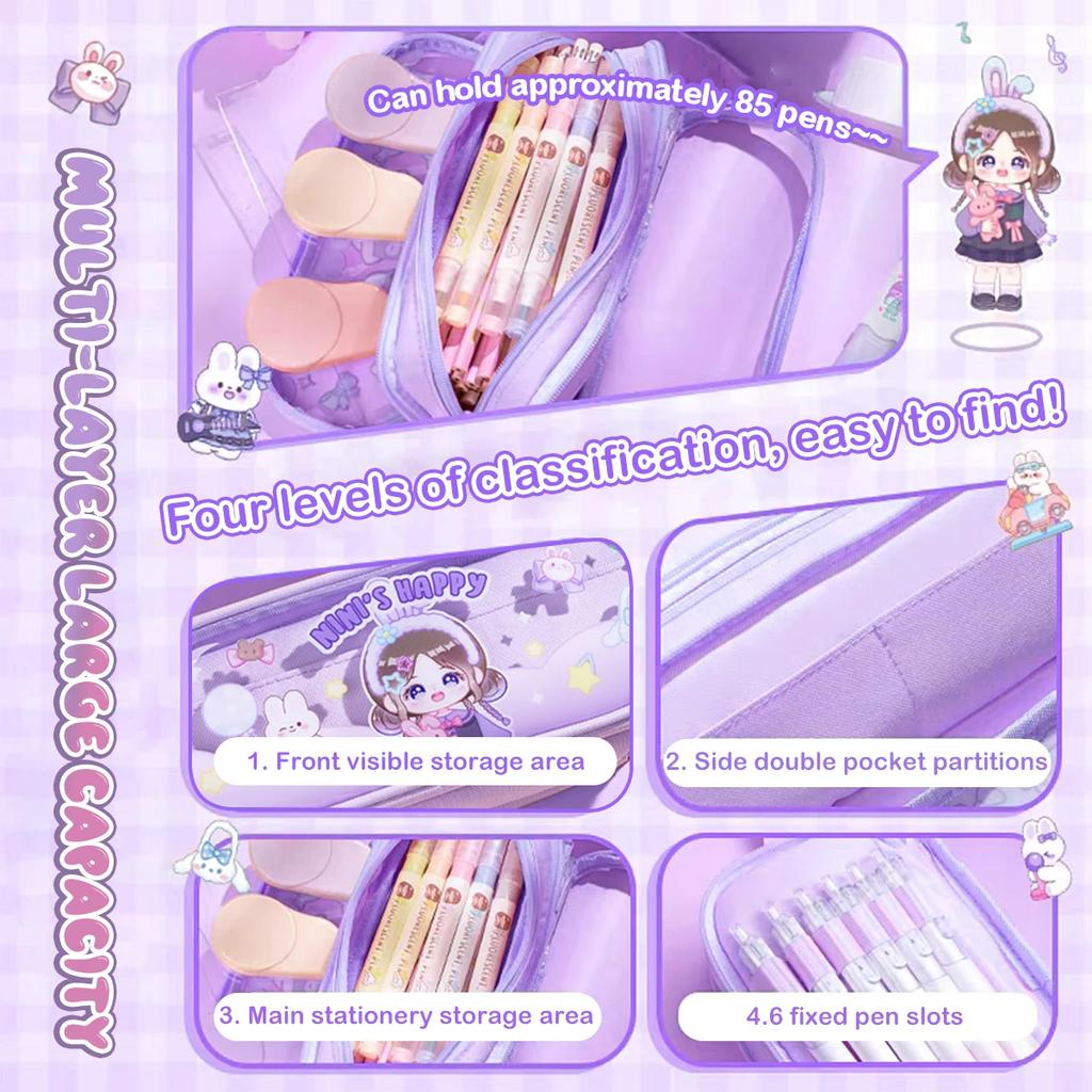 Kawaii Transparentes Tragbares Federmäppchen Multifunktional Mehrschichtig Stiftbox Aufbewahrungstasche Schul- Bürobedarf Schreibwaren