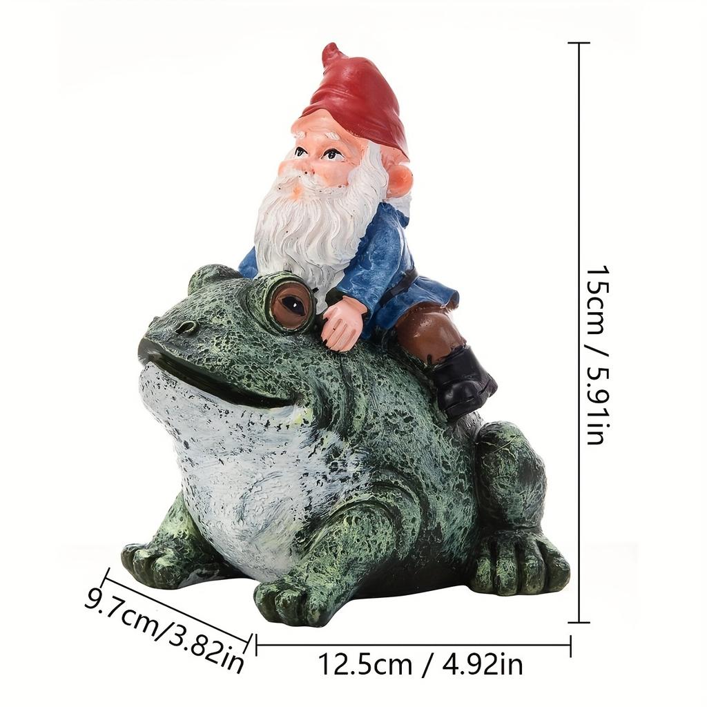 Dwarf Riding Frog Resin Ornament Garden Cute Ornament Garden Decoration Ornament Home Decoration