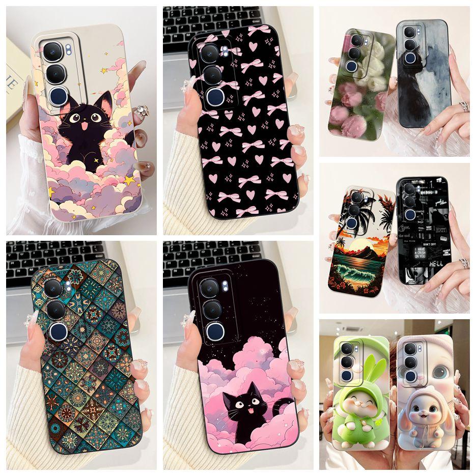 Für Vivo Y19s 4G Hülle V2419 Süße Katze Gittermuster Abdeckung Stoßfest Weiches Silikon Handyhülle Für Vivo Y19s Y 19 s VivoY19s Fundas
