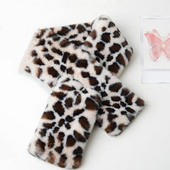 

Женский зимний шарф в корейском стиле с леопардовым принтом из искусственного кроличьего меха, утолщенный и теплый 90 cm