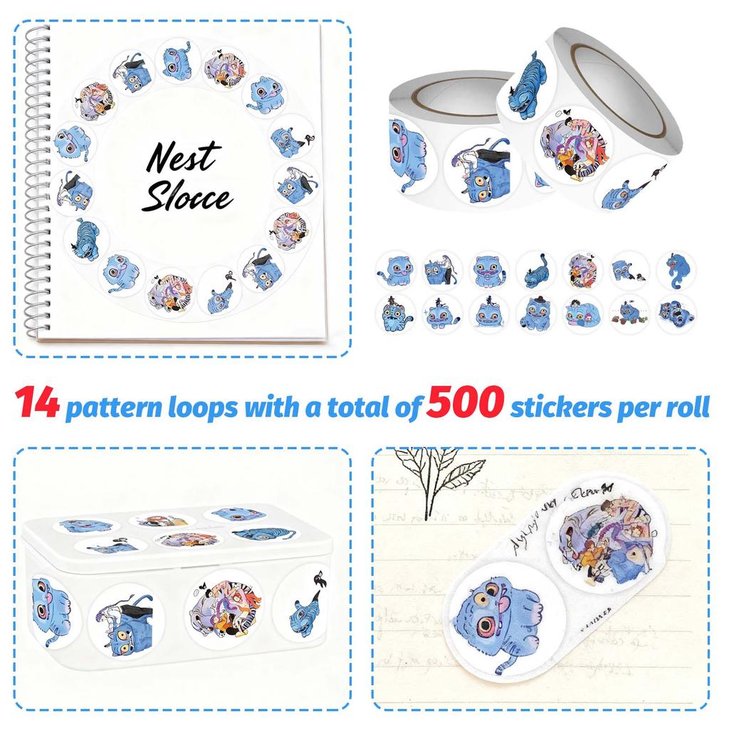 Anime Peripheral Sticker Roll, 500 Peripheral Sealing Stickers DIY Hand Journal Stationery Notebook Decoration Cutting Tape
