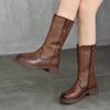 Genuine Leather Mid-Calf Rider Boots with Side Zipper, 2025 Autumn/Winter Fleece-Lined Cowhide Women's Mid-Heel Boots.