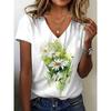 New Women T-shirt Simple Graphic Print Oversized Women's Trending Clothing Fashion Short Sleeve Shirt Women V-Neck Blouse 2025