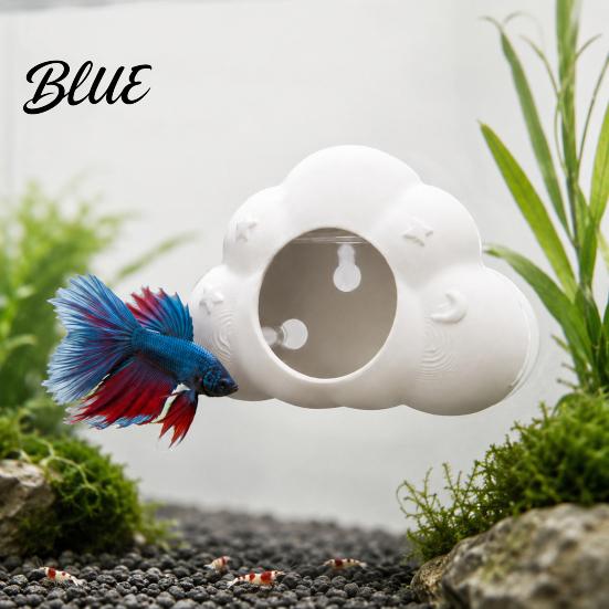Underwater Resting Place Cloud Shape Aquarium Cave, Betta Fish Hideout with Suction Cups, Tank Landscaping Decorative Shrimp Cave for Tanks Decor