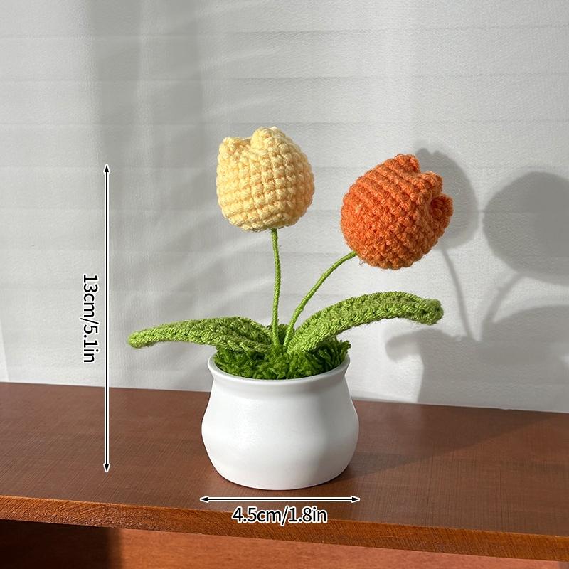 Artificial Flowers Potted Crochet Flower Ornament Desk Accessories Room Decoration Home Decor Holiday Gifts
