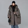 Autumn and winter new fashionable loose large size long hooded white duck down jacket women's coat large version
