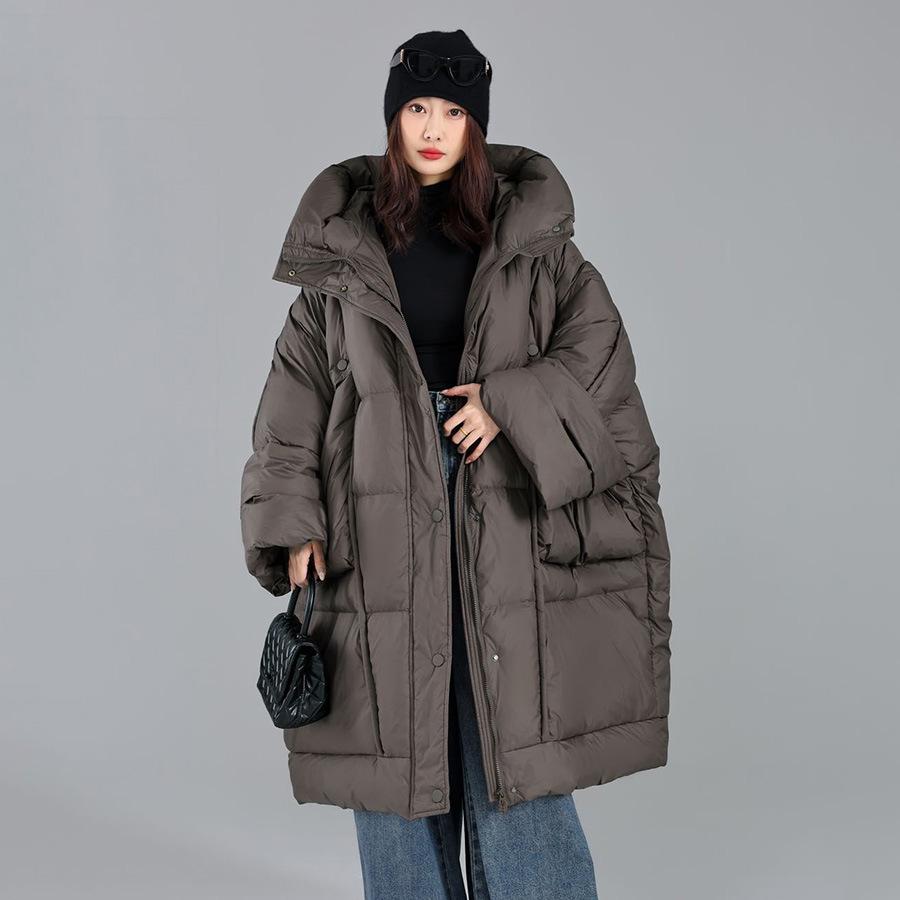 Autumn and winter new fashionable loose large size long hooded white duck down jacket women's coat large version