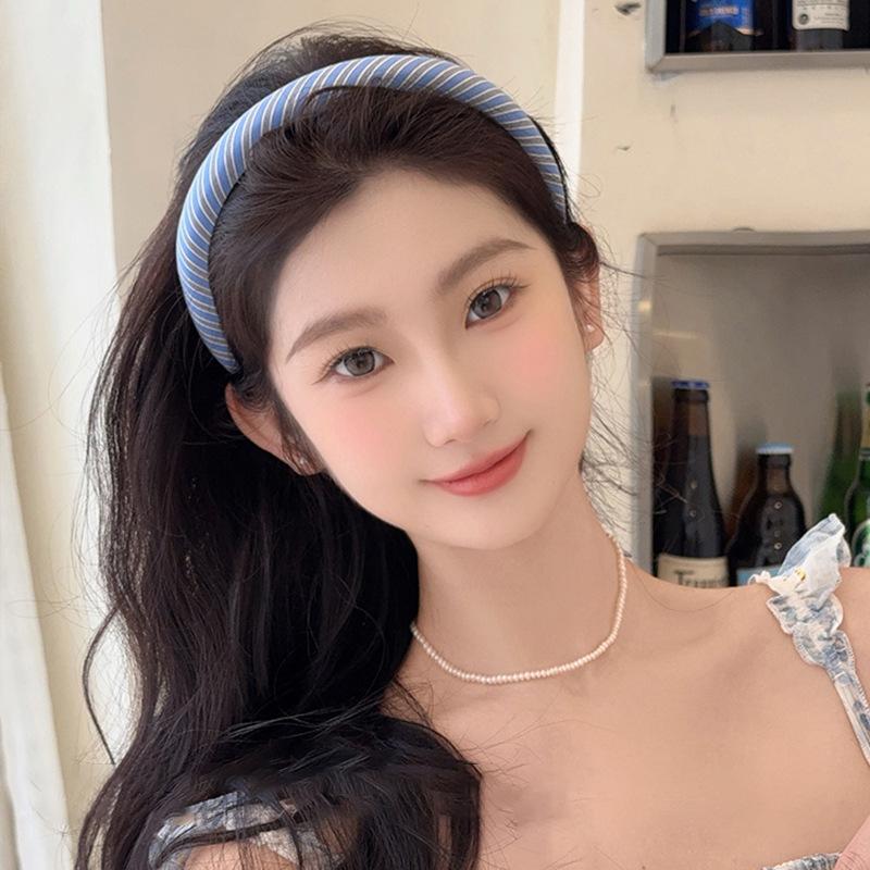 Blue plaid fabric simple headband women's fashion versatile headband new headgear hair accessories high sense