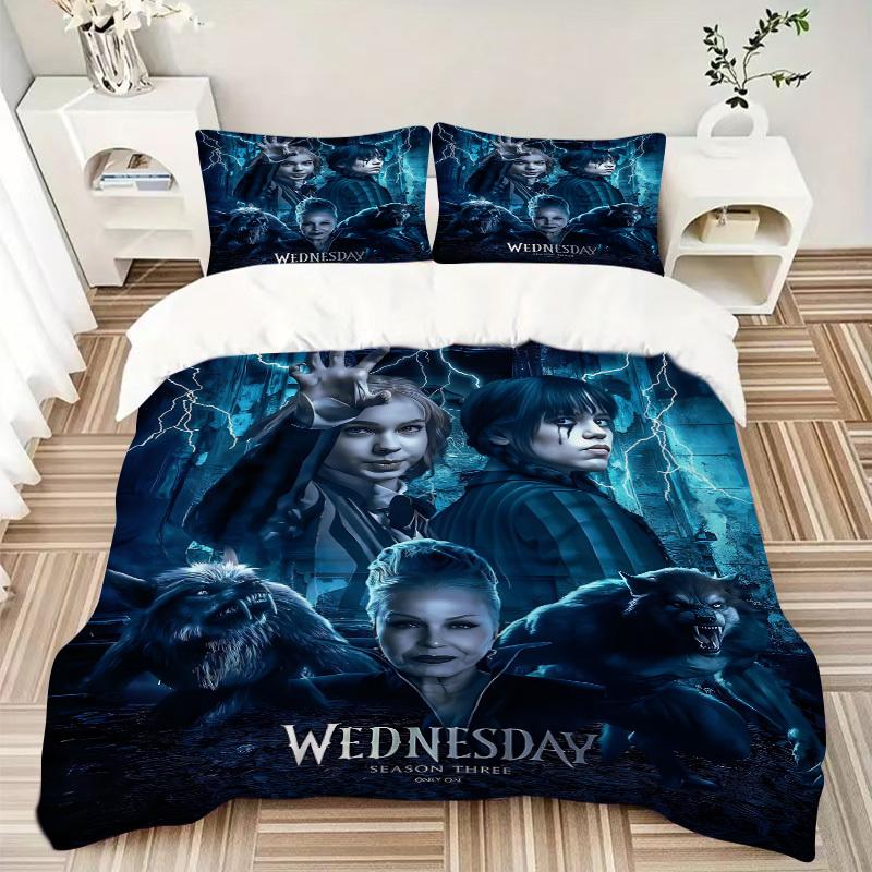 3-teiliges Wednesday Addams Bettwäsche-Set, 1 Bettbezug + 2 Kissenbezüge (Kein Einsatz), Hochauflösender Druck, Set für Zuhause & Wohnheim yy251208026