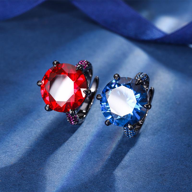 Jewelry Copper Bottom Gold-Plated Simulation Corundum Round Black Gold Personalized Ring Female 16Mm