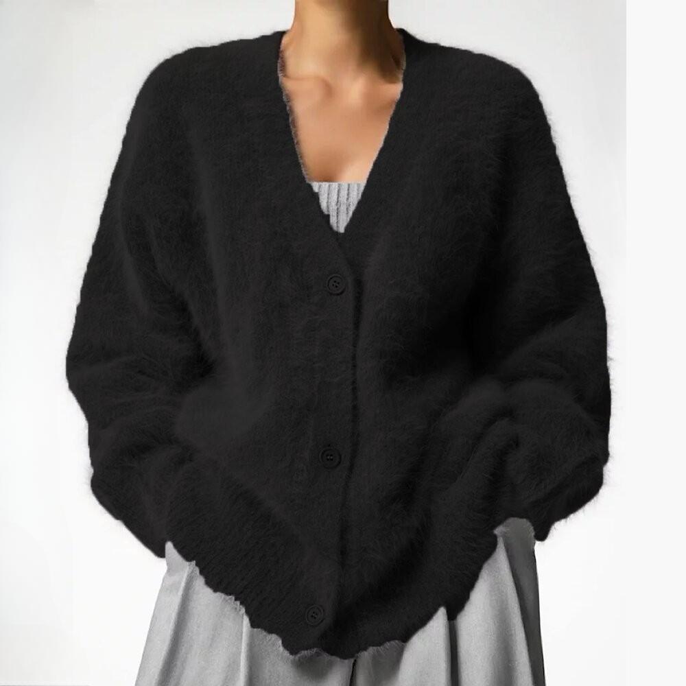

GMXIA Женский вязаный кардиган из норки Lazy Wind, свободный повседневный свитер с V-образным вырезом на осень и зиму XL чёрный