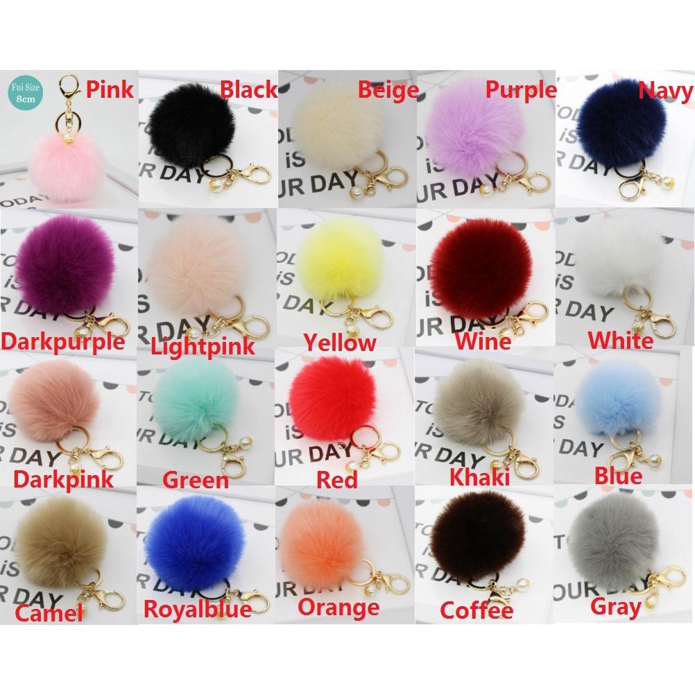 Luxurious Charm Key Ring Rabbit Fur Ball Pompom For Cell Phone And Car Keychain