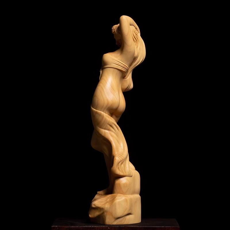 Huangyang Wood Carving Creative, High-quality Solid Wood Living Room Decoration Carving Crafts, Car Sexy Beauty Ornaments