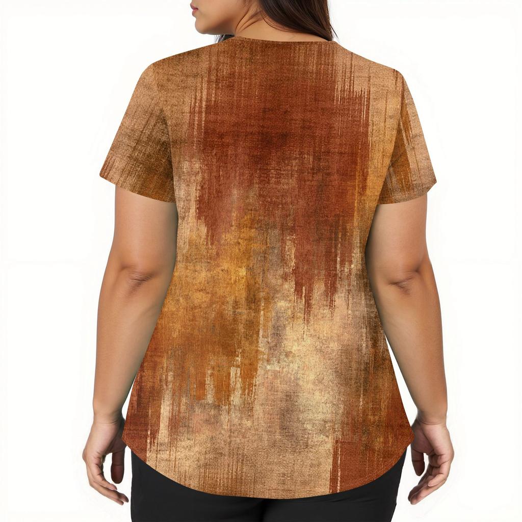 Damesmode werkkleding met V-hals, korte mouwen en bedrukte zakken