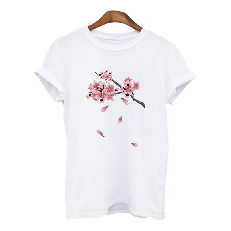 Women's T-Shirt Peach Blossom T-Shirt Print Vouge Casual Graphic O-Neck Harajuku Tshirts 90S Streetwear Fashion Fun Retro To