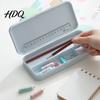 Slim Design Stationery Storage 2Pcs Simple Pencil Case for Students Plastic Holder Easy to Clean Desk Accessory with Multiple Compartments,