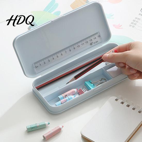 Slim Design Stationery Storage 2Pcs Simple Pencil Case for Students Plastic Holder Easy to Clean Desk Accessory with Multiple Compartments,