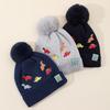 Cute Embroidered Little Dinosaur Children's Warm Knit Pom-pom Hat