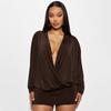 European and American Style Women's Autumn and Winter New Item Solid Color Fashionable Deep V Long Sleeved Waist Cinching Sexy Hip Hugging Dress