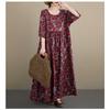 DIMANAF New 2026 Summer Beach Women Plus Size Vintage Lady Long Dress Red Loose Oversize Maxi Floral Print Cotton